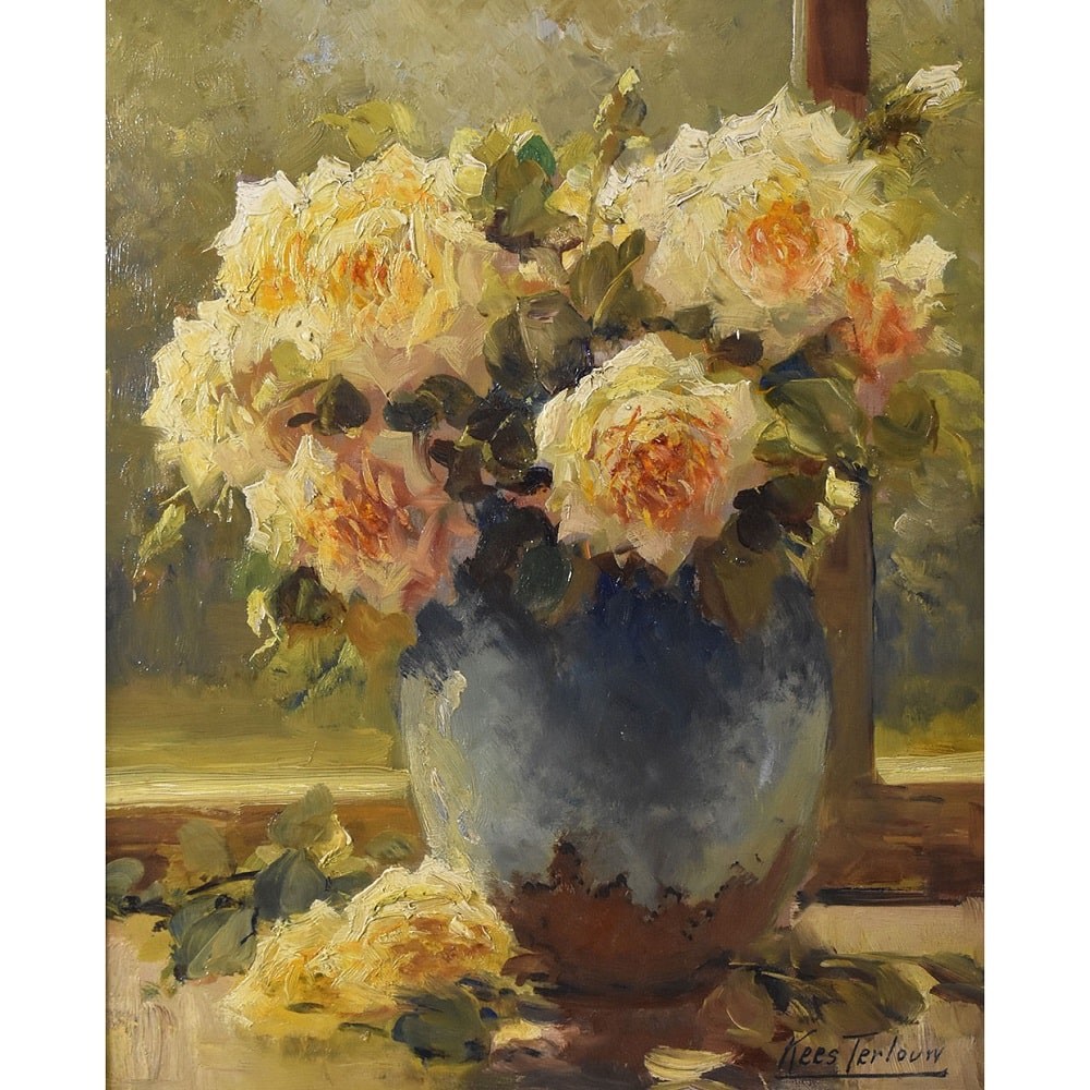 QF581 1 art deco still life flower rose painting floral art 20th.jpg